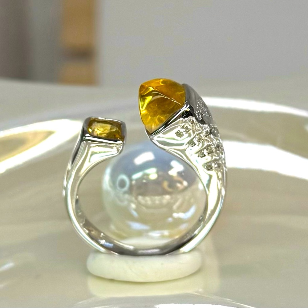 RC3 Genuine 2.1CT CITRINE Smooth Cone Open Top Ring Rhodium Sterling Silver S925